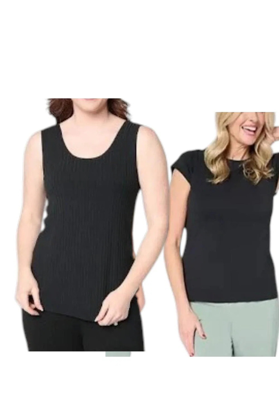 AnyBody Women's 2-Pack Cozy Knit Boyfriend Tee & Tank Black - Regular